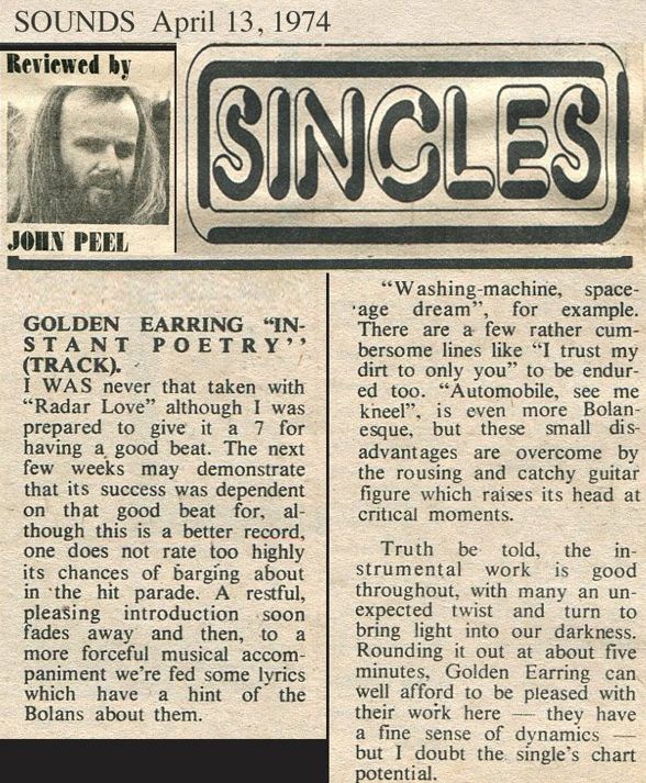 Sounds magazine (UK) April 13 1974 Instant Poetry single review